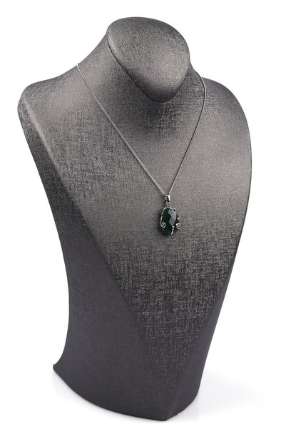 Alibaba Doğaltaş Green Agate Natural Stone Silver Color Necklace