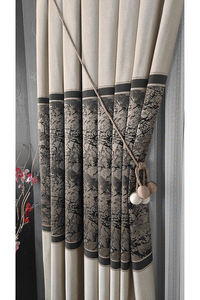 Yuka Panel Background Curtain Cream Brown Single Wing Closely Pleated Jacquard Shiny Patterned 100 X 280