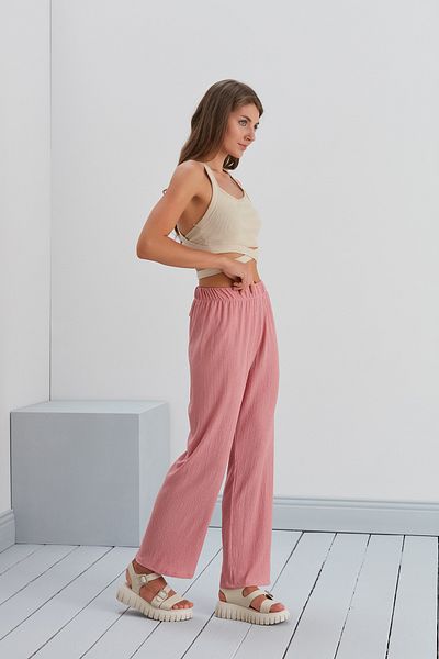 Space Fashion Elastic Waist Palazzo Trousers Summer Comfortable Wide Wrinkled Fabric