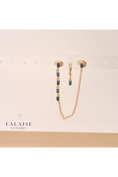 Falaise Accessories LACİVERT BAGET TAŞLI KÜPE- 3LÜ