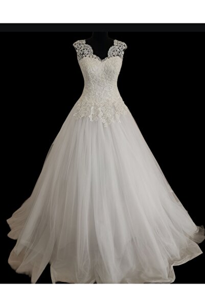 gönül moda Kristal Taş İşlemeli A Kesim Dantel Gelinlik