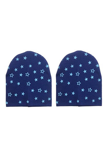 DOUBLE LAYERED COTTON COMBED COTTON STAR PRINTED 2PCS BABY KIDS HAT BEANIE