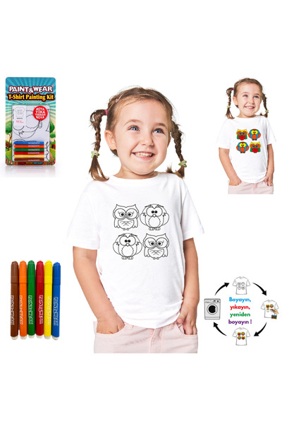 paint-wear Baykuş Boyama T-shirt 7-8 Yaş