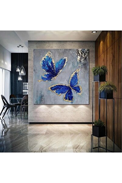 CANVASUM Flying Blue Butterflies with Gold Wings Animal Nature Decor Canvas P...