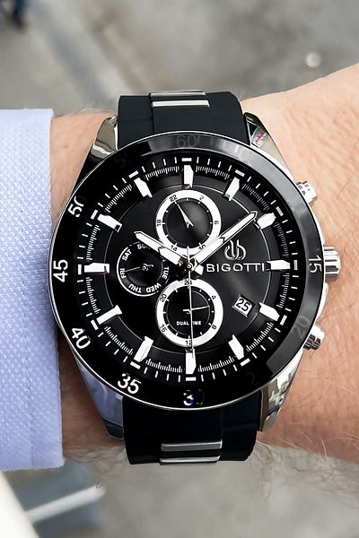 Bigotti Silicone Band Original Men's Wristwatch 5 ATM Waterproof Black Color + Bracelet BMER2003C5