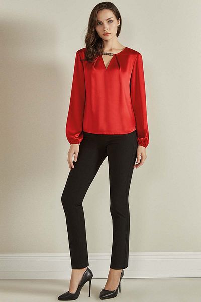 Guitar Long Sleeve Red Woven Blouse