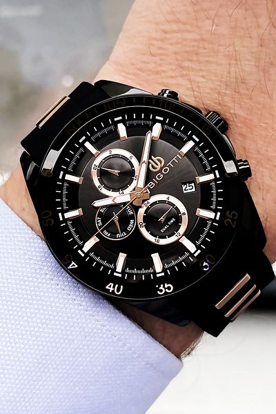 Bigotti Silicone Band Original Men's Wristwatch 5 ATM Waterproof Black Color + Bracelet BMER2003C3