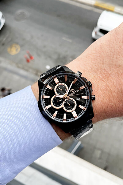 Bigotti Orijinal Komple Çelik Erkek Kol Saati 5 ATM Su Geçirmez Siyah Renk + Bileklik BME2010C5