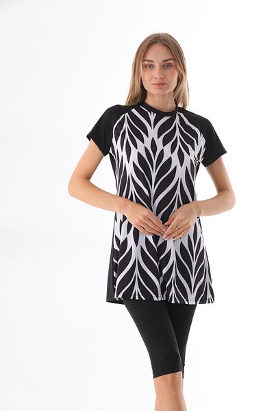 Elif Okur Short Sleeve Pool Swimsuit Black-White 7414