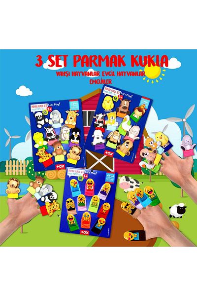 Tox 3 Set 30 Pieces - Pets Wild Animals and Emojis Finger Puppet T771 T781 T106