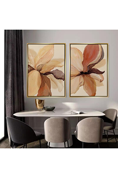 Markazip Sonbahar Çiçeği Altın Metal Çerçeveli 50x70cm Ikili Kanvas Tablo Yc49007-k