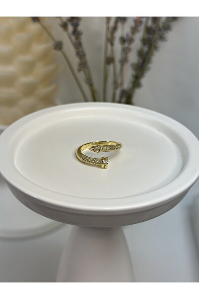 FASHİON JEWELRY Çivi Model Taşlı Altın Kaplama Çelik Yüzük