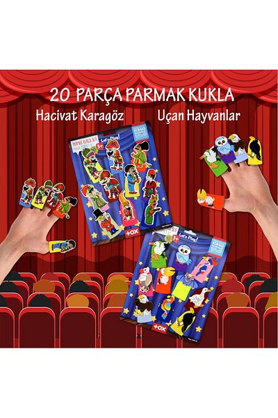 Tox 2 Set - 20 Pieces Hacivat Blackhead and Flying Animals Finger Puppet T224 T222