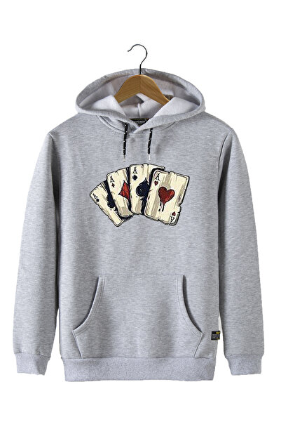 Terapi Men Unisex siva Sa kapuljačom prednja igraća karta B Štampano S Slim f...