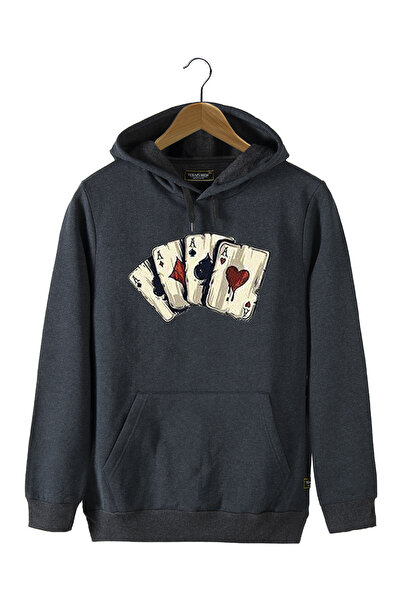 Terapi Men Hanorac unisex cu glugă afumată, cu imprimeu de cărți de joc, slim...