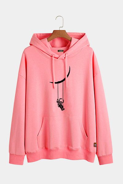 Terapi Men Unisex Pink Hooded Swing Printed Slim Fit Kangaroo Pocket Sweatshirt