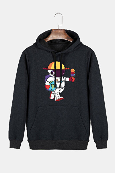 Terapi Men Hanorac unisex, antracit, cu glugă, cu imprimeu de astronaut, slim...