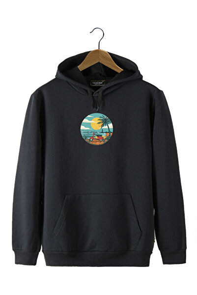 Terapi Men Hanorac negru unisex cu glugă, cu imprimeu scuter pe buzunar cangu...