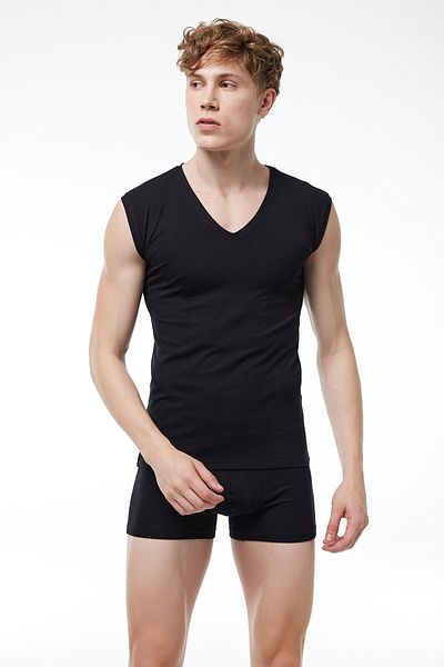 Malabadi Men's Black 2-Pack V-Neck Cotton Elastane Sleeveless Undershirt 091