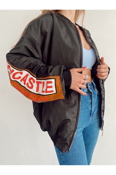 HARMONY GLOBAL Unisex Mansfield Vintage Oversize Bomber College Jacket Black