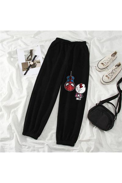 Touz Spider-Man & Hello Kitty Printed Oversize Unisex Μαύρο Φούτερ