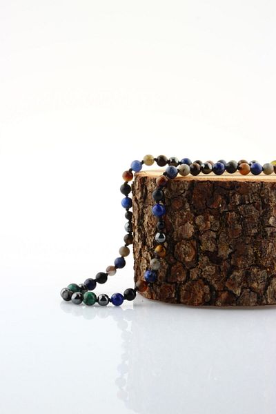 Alp Doğal Taş Student Success Necklace Tiger Eye Smoky Quartz Howlite Lapis Labradorite Amber Obsidian