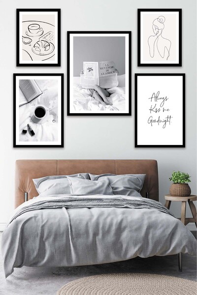 Conceptione Kahve Kitap Line Art Temalı Tablo Seti