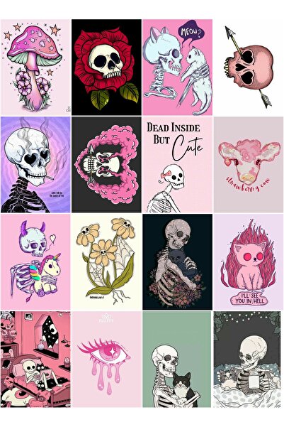 owl bag schelet - drăguț pisică și ciuperci roz set de autocolante multiplu de 16