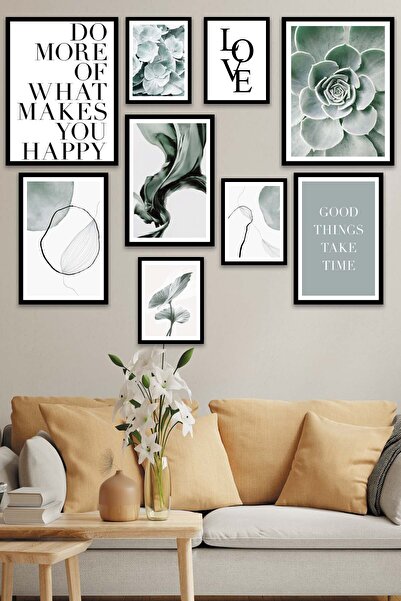 no77decor Do More Yeşil Botanik Çiçek Temalı Tablo Seti
