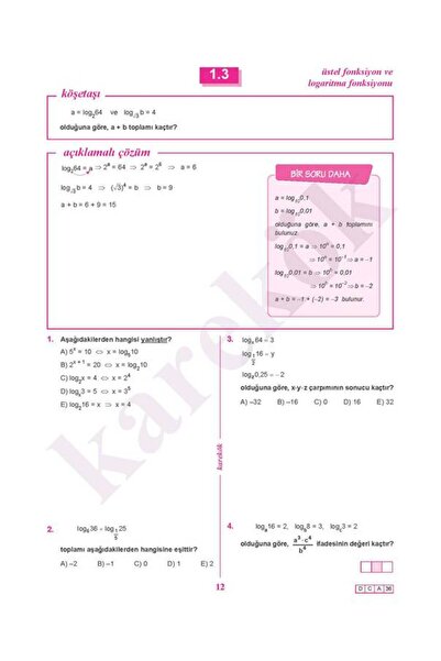 Karekök Yayınları AYT Logaritma-0 Konu Anlatımlı Çözümlü Soru (Logaritma'm Sıfır Diyenlere)
