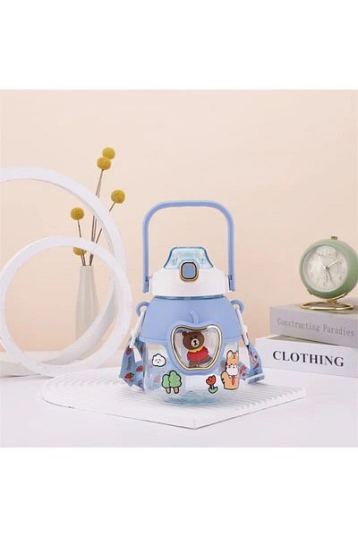 BLA GROUP 1300ml Children's Water Bottle with Teddy Bear Water Bottle Bpa Free School Water Bottle with Carrying Strap Sticker Teddy Bear