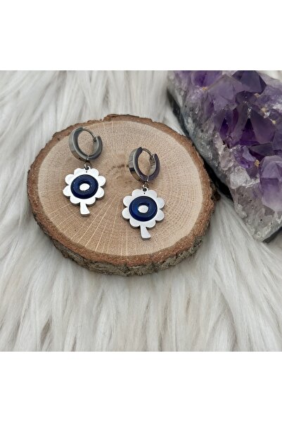 Opia Takı & Aksesuar أقراط متدلية من الفولاذ باللون الأزرق البرسيم للسيدات