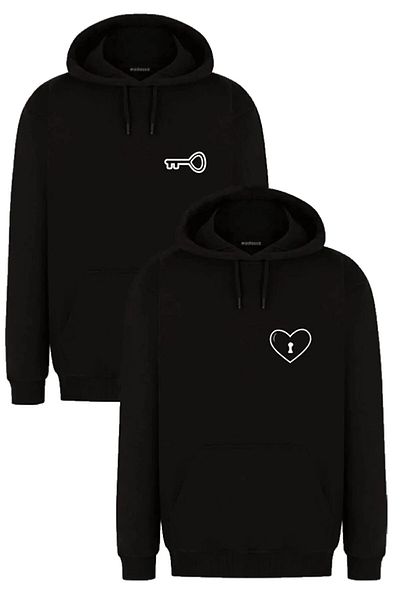 AMMA Γυναικείες Άντρες Lover Couple Combination Printed 2 τεμαχίων Μαύρη κουκούλα Oversize Φούτερ με κουκούλα