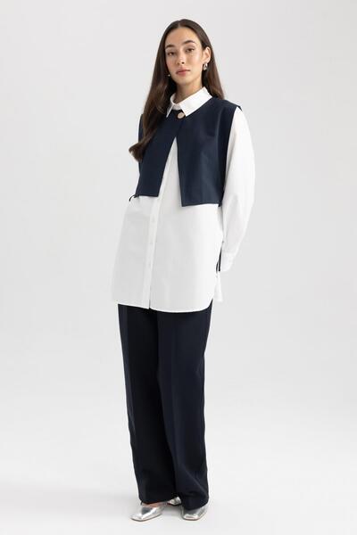 DeFacto Regular Fit Shirt Collar Poplin Long Sleeve Tunic