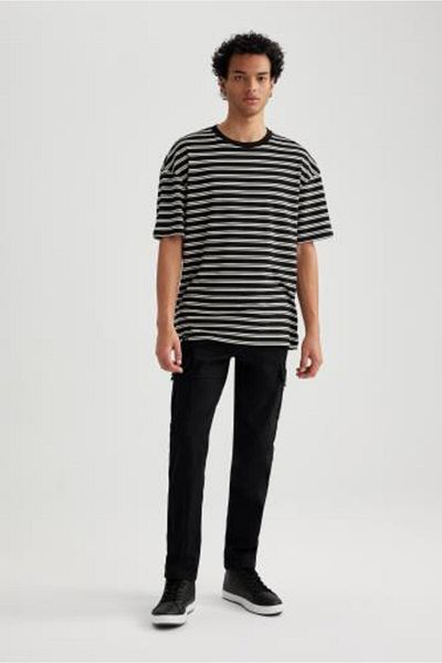 DeFacto Comfort Fit Striped Crew Neck Short Sleeve Heavy Fabric T-Shirt B3222ax23au