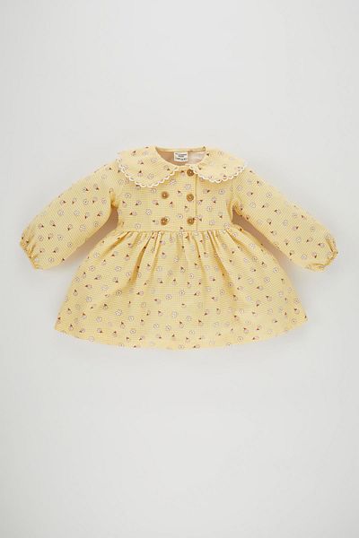 DeFacto Baby Girl Floral Long Sleeve Twill Dress