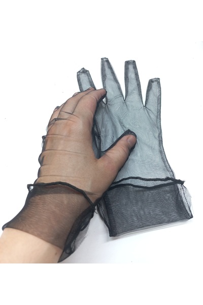 es moda shop Κομψά μαύρα γάντια από τούλι μέχρι τον καρπό, αυτοκινούμενα βολάν, κομψό και ελαφρύ σχέδιο