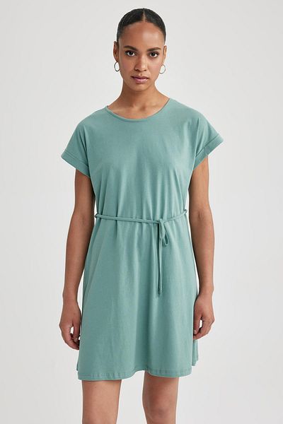 DeFacto A-Linien-Kleid mit Rundhalsausschnitt und kurzen Ärmeln aus 100 % Baumwolle