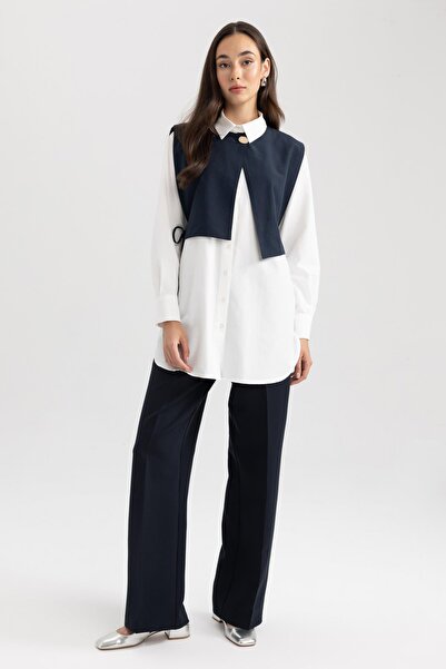 DeFacto Regular Fit Shirt Collar Poplin Long Sleeve Tunic