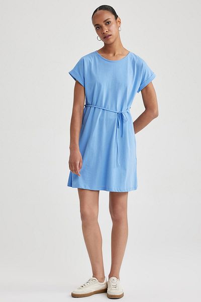 DeFacto A-Linien-Kleid mit Rundhalsausschnitt und kurzen Ärmeln aus 100 % Baumwolle
