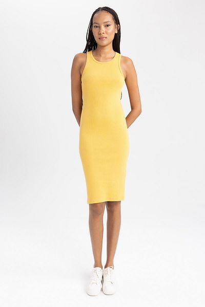 DeFacto Bodycon Bodycon Halter γιακάς με ραβδώσεις Αμάνικο Midi φόρεμα B0657axns