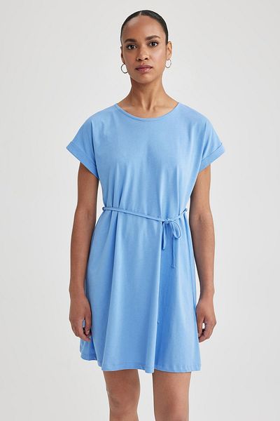 DeFacto A-Linien-Kleid mit Rundhalsausschnitt und kurzen Ärmeln aus 100 % Baumwolle