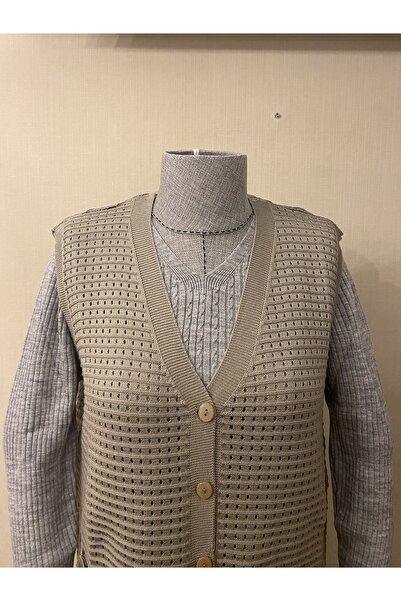 TEK Bambu Örgü Merserize Anne Yelek / Vizon