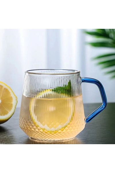 Yenigeldi 350 Ml Heat Resistant Striped Cup with Black Handle Borosilicate Coffee Tea and Presentation Cup