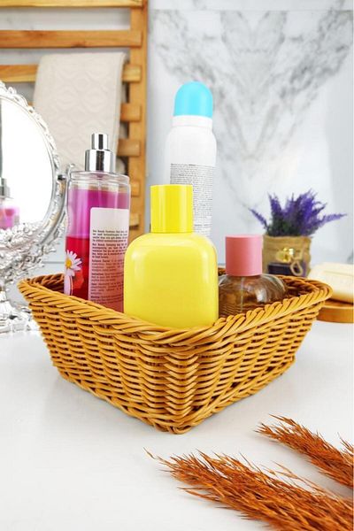 Digithome Rattan Bath and Makeup Organizer Basket Square Organizer 19 cm Καφέ - Yk1448 C320.025