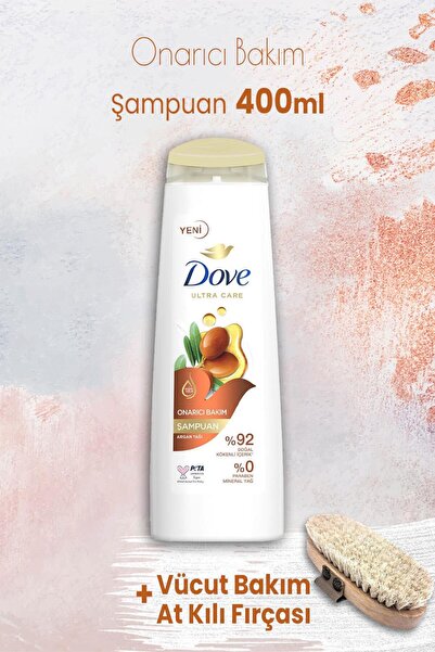 Dove Ultra Care Onarıcı Bakım Argan Yağı Şampuan 400 ml ve Vücut Bakım At Kılı Fırçası