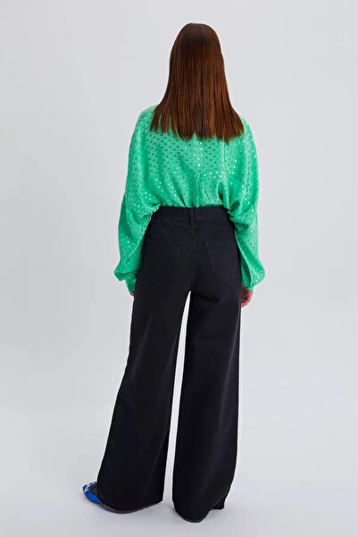 Livik Lavin Black Super High Waist Wide Leg Jeans Lycra Wide Leg Jeans