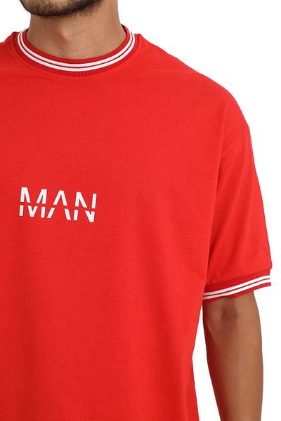 CERENCE AKÇA OKULCUNUZ Men's New Season Oversize Plain Man Letter Collar Detailed Red Summer T-shirt