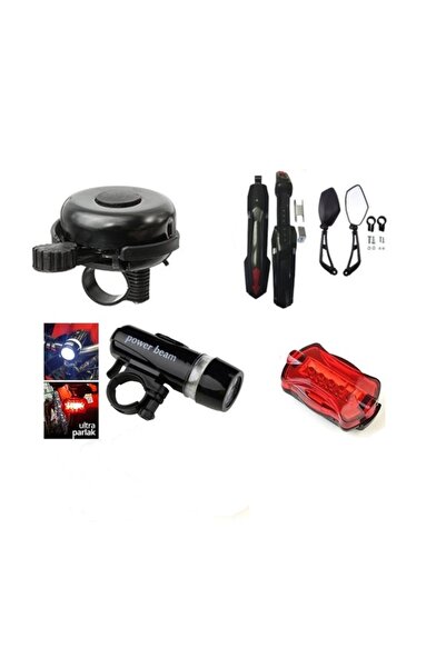 Genel Markalar Bisiklet Aksesuar Seti 4 Lü Set ( Zil,aydınlatma Seti,ayna,çam...