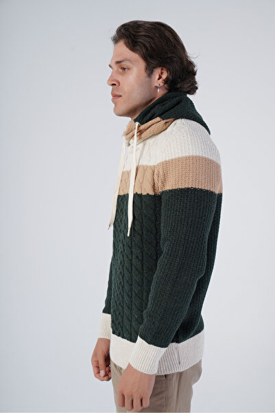 Trist Star Pulover din lână tricotaj pentru bărbați bej-kaki cu guler șal împletit
